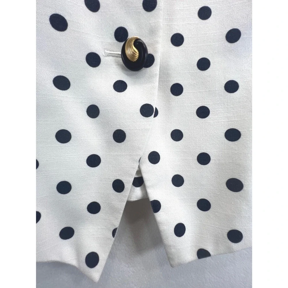Kasper for ASL Vintage White Navy Polka Dot Short Sleeve Blazer Jacket Size 6